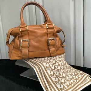MICHAEL KORS Vtg Leather Satchel Doctor Handbag & Scarf Bundle, Bag Need SomeTLC